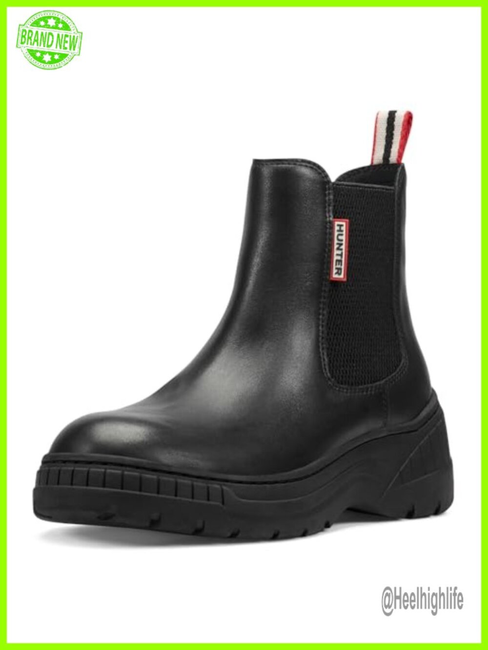 Hunter Neveah Waterproof Leather Chelsea Ankle Boots Round Toe Flat